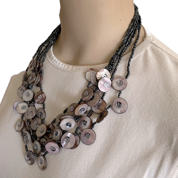 Gray Multi-strand Beaded Necklace And Earrings Set - Picture 4 of 12